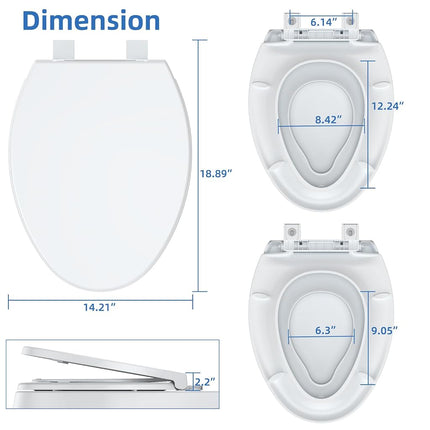 Toilet Seat with Toddler Seat, Elongated Toilet Seat, Quick-Release Structure Toilet Seat, Quick-Attach Hardware & Full Flat with Grip-Tight Bumpers, Quiet-Close Seat, White 19"