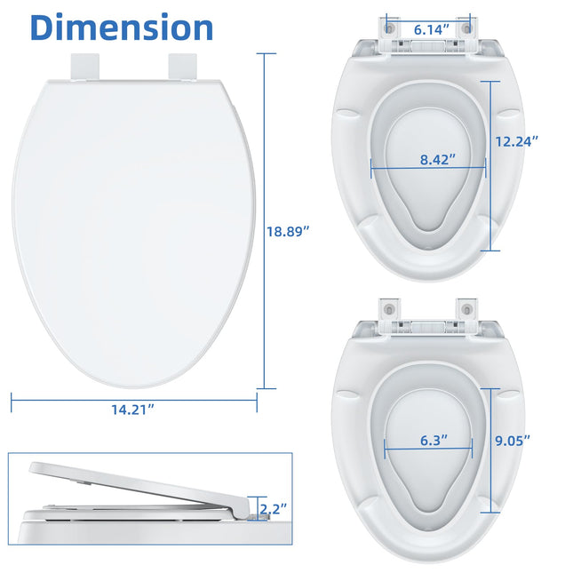 Elongated Toilet Seat with Built-in Toddler Seat - Quiet Close, Quick Release, Non-Slip Bumpers, Easy Install - White Potty Training Toilet Seat for Family Bathroom