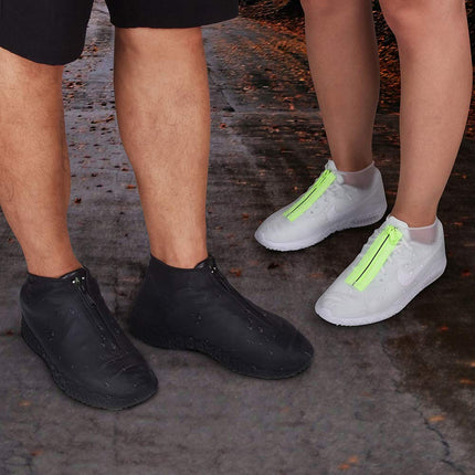 Shiwely Silicone Waterproof Shoe Covers, Upgrade Reusable Overshoes with Zipper, Resistant Rain Boots Non-Slip Washable Protection for Women, Men (M (Women 5-7, Men 5-6), White)