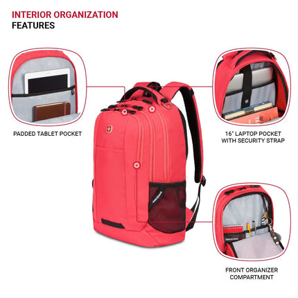 SWISSGEAR Cecil Laptop Backpack Fits up to 16-Inch Laptop, Daypack for Travel and Work, Teaberry, 18-Inch