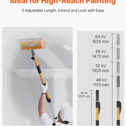 VEVOR Flat Box Handle, 40-64 in Adjustable Length, Drywall Flat Finishing Extension Handle, with Anodized Aluminum Construction, 360� Unrestricted Painting, Non-Slip Grip, for Wallboard, Plasterboard