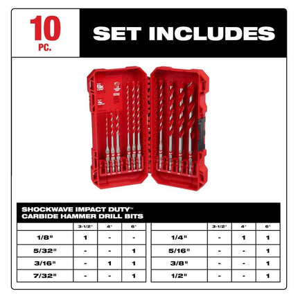 Milwaukee Electric - 10PC. Shockwave Impact Duty Carbide Hammer Drill B
