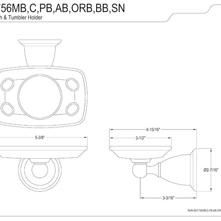 Kingston Brass BA1756BB Support de brosse à dents et de gobelet Heritage, laiton brossé