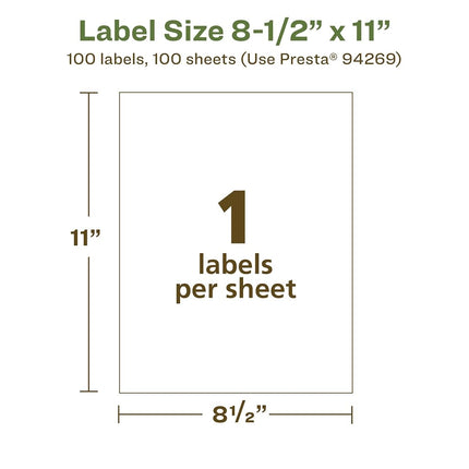 Etiquetas rectangulares recicladas Avery EcoFriendly de papel mate blanco, 21,6 cm x 27,9 cm, etiquetas de papel mate blanco, adhesivo permanente, láser/inyección de tinta, 100 etiquetas imprimibles
