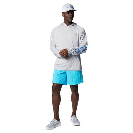 Columbia Mens Terminal Tackle Hoodie, Cool Grey/Vivid Blue Logo, S