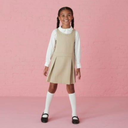 French Toast Girls' Long Sleeve Woven Shirt with Peter Pan Collar (Standard & Plus), Yellow, 18