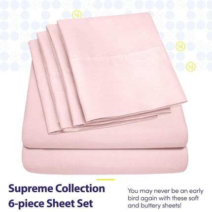 Sweet Home Collection Queen Sheets Pale Pink - 6 Piece 1500 Supreme Collection Fine Brushed Microfiber Deep Pocket Queen Sheet Set Bedding - 2 Extra Pillow Cases, Great Value