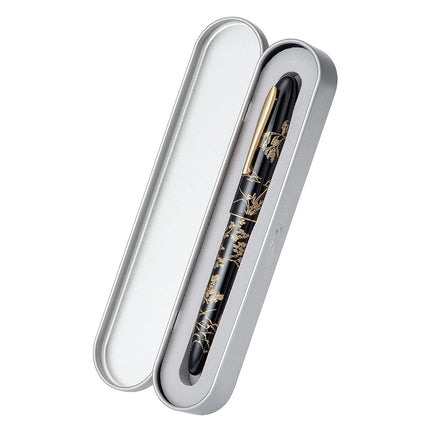 HONG DIAN N23 Black Rabbit Fountain Pen, Iridium Extra Fine Nib Gold Trim, New Year Lucky Rabbit Carving Design, Smooth Writing Pen with Converter and Metal Pen Box Set