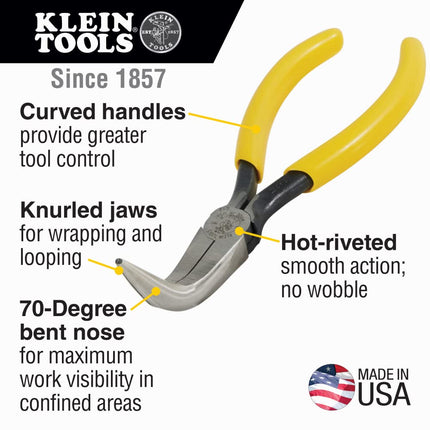 Klein Tools D302-6 Needle Nose Pliers, Long Nose Side Cutters, Alligator Pliers with Curved Handle, 6-1/2-Inch