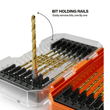 Klein Tools 53621 21-Piece Titanium Drill Bit Set, Impact-Rated, 1/4-Inch Hex Shank, Cuts Metal, Plastic, Wood, 15 Unique Sizes