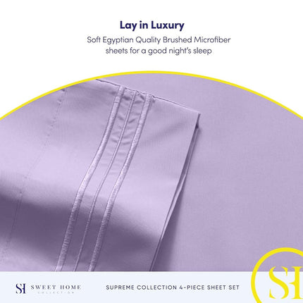 Sweet Home Collection Luxury Bedding Set with Flat, Fitted Sheet, 2 Pillow Cases, Microfiber, Lavender, Queen
