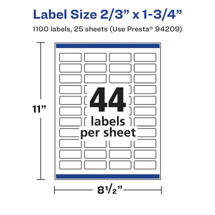 Avery Glossy White Rectangle Labels with Sure Feed, 2/3" x 1-3/4", 1,100 Glossy White Labels, Print-to-The-Edge, Permanent Label Adhesive, Laser/Inkjet Printable Labels