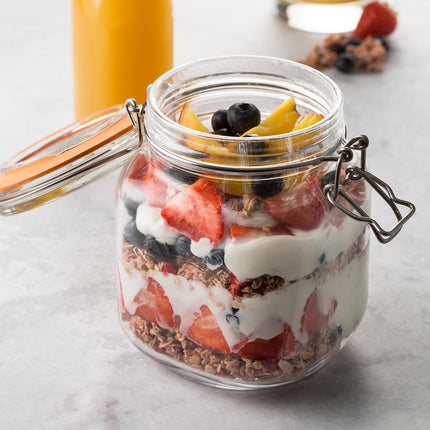Kilner Square Clip Top Jar 0.5 Litre (500ml) Airtight Glass Jar for Storing Chutneys Pickled Fruits Rice Lentils Dry Foods
