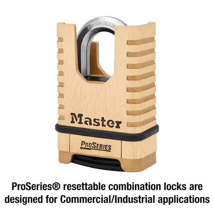 Master Lock 58mm Shrouded Combination Padlock with 4 Digit Resettable Code Solid Brass Body Boron Carbide Shackle for Locker Gate Or Storage Security