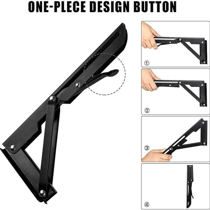 AUTOHJ Folding Shelf Brackets - 14 Inch 2 Pcs Heavy Duty Metal Collapsible Shelf Bracket, DIY Wall Mounted Shelf Bracket, Space Saving for Bench