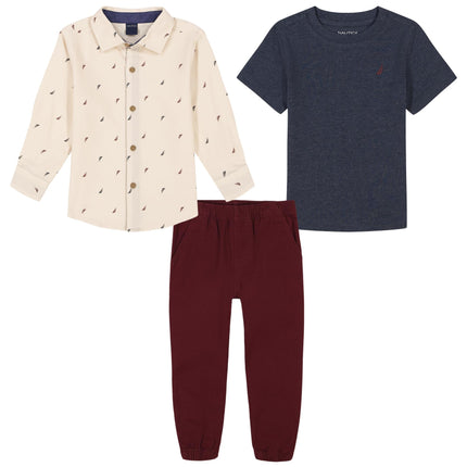 Nautica boys 3pc Woven Shirt/Tee/Woven Jogger Set,