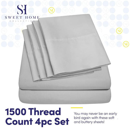 Twin Size Bed Sheets - 4 Piece 1500 Supreme Collection Fine Brushed Microfiber Deep Pocket Twin Sheet Set Bedding - 1 EXTRA PILLOW CASES, GREAT VALUE, Twin, Silver