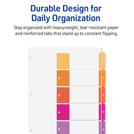 Avery 5-Tab Dividers for 3 Ring Binders, Customizable Table of Contents, Multicolor Tabs, 24 Sets (11167)
