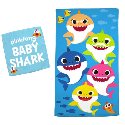 Juego de toallas de felpa de algodón suave y absorbente Franco Baby Shark para baño/piscina/playa con paño, 2 piezas, 127 cm x 63.5 cm