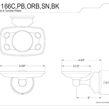 Kingston Brass BA1166PB Portacepillos de dientes y vaso vintage, latón pulido, 5-1/4 pulgadas de largo, 2-3/4 pulgadas de separación de la pared