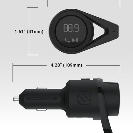 Scosche BTFM9 FM Bluetooth Transmitter Car, Dual 12W USB-C and USB-A Charging Ports, Fast Type C Car Charger, Wireless Radio Bluetooth Adapter, Hands-Free Car Kit for Calls, Siri and Google Assistant