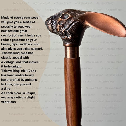 Brass Handle Victorian Telescope Foldable Wooden Walking Stick Cane Ideal Vintage Gift Men Women Father/Mother (Rabbit Copper Finish)