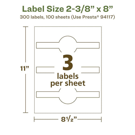 Avery EcoFriendly Recycled Wraparound Band Labels, 2-3/8" x 8", Cigar Band Labels, Matte White, Permanent Adhesive, Laser/Inkjet Printable, 300 Total