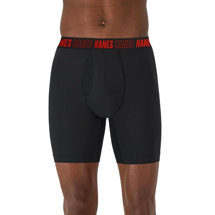 Hanes Men's Moves Performance Boxer Brief, Total Support Pouch, Regular, Trunk, 3-Pack, Long Leg-Black-3 Pack, M (Pack of 3)