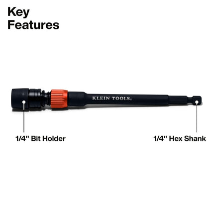 Klein Tools 80208 6 and 12-Inch Dual-Lock Extension Set, 1/4-Inch Hex Shank Impact Bit Holder, Quick-Release Locking Mechanism with Secondary Twist Lock, Compatible with Impact Drivers and Drills