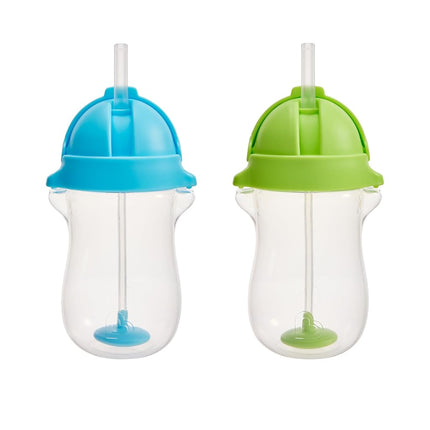 Munchkin Click Lock Any Angle Weighted Straw Cup, 10 Ounce, 2 Count, Blue/Green