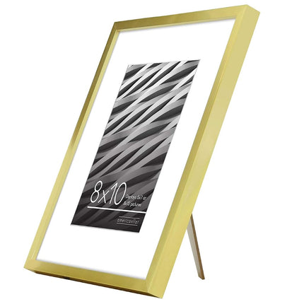Americanflat 8x10 Photo Frame in Gold - Use as Thin Border 7x5 Photo Frame with Mount or 8x10 Frame without Mount - Picture Frame with Shatter-Resistant Glass and Easel for Wall and Tabletop Display