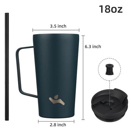 Konokyo Insulated Tumbler with Handle and Straw, 18 OZ Travel Coffee Mug Stainless Steel Cup Metal Water Bottle,Navy Blue