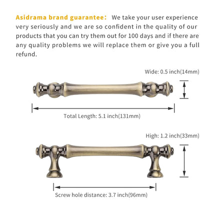 Asidrama 6 Pack 3.75 Inch(96mm) Brushed Antique Brass Kitchen Cabinet Handles, Cabinet Pulls Kitchen Cabinet Hardware for Cupboard Drawer Handles Dresser Pulls, A0018