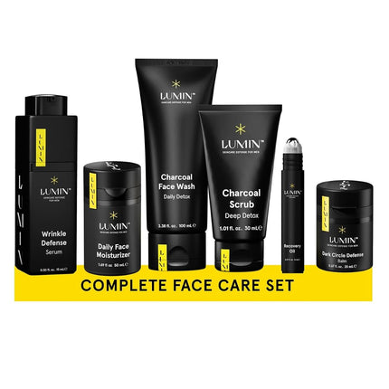 Lumin - Coffret Cadeau Complet de Soins pour Hommes : Kit de 6 Pièces pour les Pores Obstrués, les Cernes, les Ridules, les Rides, la Peau Sèche et les Cicatrices d'Acné - Obtenez Votre Meilleur Look