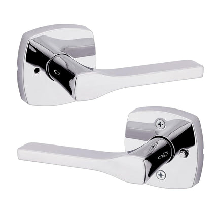 Poignée de porte intérieure Kwikset Tripoli avec serrure intimité, poignée de porte pour salle de bain et chambre à coucher, levier réversible en chrome poli sans clé