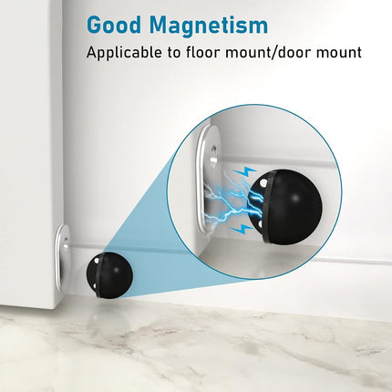 Magnetic Door Stoppers(8 Pack), No Drill Door Stops Magnetic Floor Mount Door Stopper, Self Adhesive, Stainless Steel Magnet Door Stop Wall Protector Door Catch Holder Keep Door Open, Black