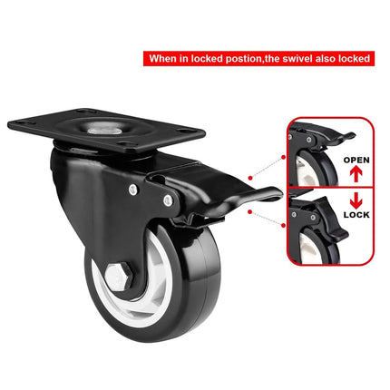 Casters, 3 inch Caster Wheels, Casters Set of 4 Heavy Duty - CLOATFET Locking Casters, Swivel Casters with Brake (Top Plate), Non Marking Black Castor Wheels for Cart Furniture Workbench