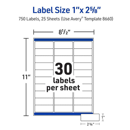 Avery Matte Clear Address Labels, Sure Feed Technology, Inkjet, 1" x 2-5/8", 750 Labels, 5 Packs (8660)