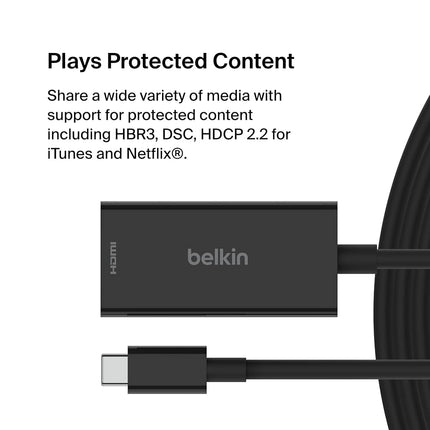 Belkin USB Type C to HDMI 2.1 Adapter, Tethered 4.33in Cable with 8K@60Hz, 4K@144Hz, HDR, HBR3, DSC, HDCP 2.2, USB-IF Certified for Chromebook, Macbook, iPad Pro and other USB C Devices