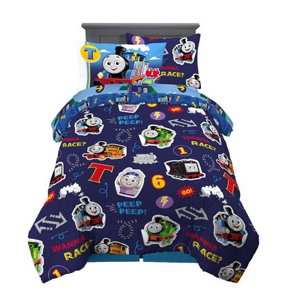 Juego de Sábanas y Edredón Súper Suave para Niños de Franco Thomas & Friends con Funda, Tamaño Twin de 5 Piezas (Producto con Licencia Oficial)