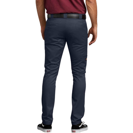 Dickies Mens Skinny Fit Double Knee Work Pants, Dark Navy, 42W x 30L