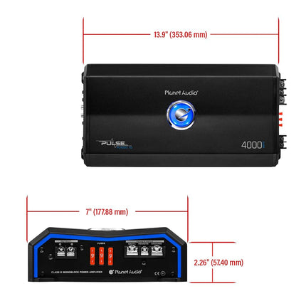 Planet Audio PL4000.1D Pulse, Stable Class A B, Monoblock, Mosfet Car Amplifier with Remote Subwoofer Control