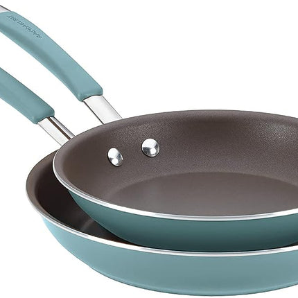 Rachael Ray Set de sartenes antiadherentes de esmalte duro - 23 cm y 28 cm, aptas para lavavajillas, azul