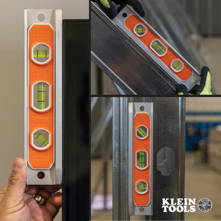 Magnetic Torpedo Level, Aluminum, V-Groove and Magnet KLEIN TOOLS 935R, Orange