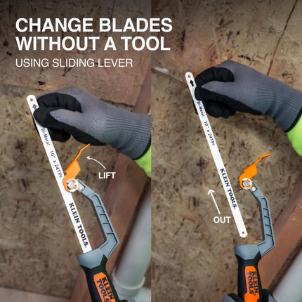 Klein Tools 31432 Medium Cut Compact Hand Saw, 24-Inch TPI Bi-Metal Blade Hand Saw Cuts Thin Wall Copper and Aluminum, PVC, PEX, ABS Tubes and Wood in Tight Spaces