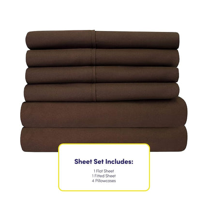 Sweet Home Collection Full Size Bed Sheets - 6 Piece 1500 Supreme Collection Fine Brushed Microfiber Deep Pocket Full Sheet Set Bedding - 2 Extra Pillow Cases, Brown