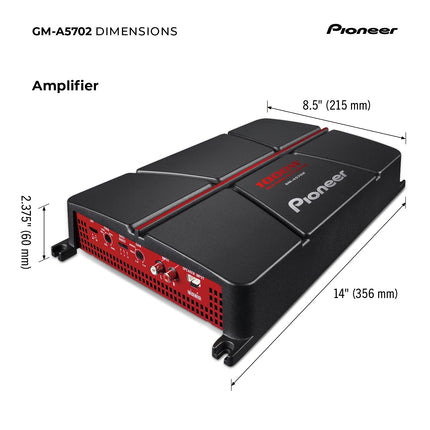Amplificador para coche Pioneer GM-A5702 de 2 canales – 1000 W máx., clase AB, diseño puenteable, puenteable, filtros variables, alta potencia