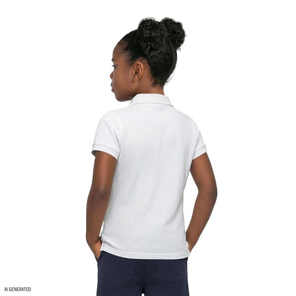 Polo de interlock de manga corta Izod para uniforme escolar de niña, blanco, talla 5