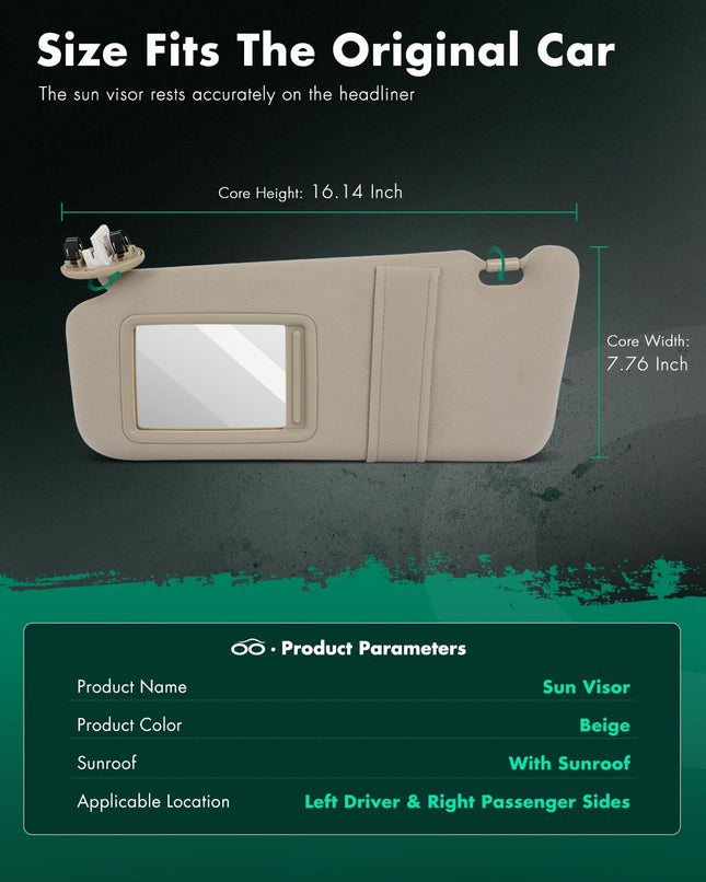 SCITOO Un par de parasoles beige izquierdo y derecho 74320-06800-E0 74310-06750-E0 compatible con TOYOTA Camry Sedán 2006 2007 2008 2009 2010 2011, parasol de parabrisas con techo solar y luz de cortesía