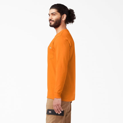 Dickies Men's Long Sleeve Heavyweight Crew Neck T-Shirt, Bright Orange, 3X